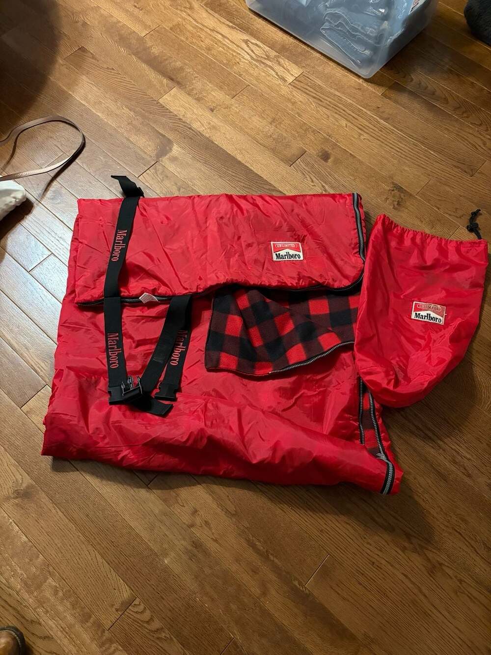 Marlboro Unlimited Red Buffalo Plaid Sleeping Bag Camping Blanket